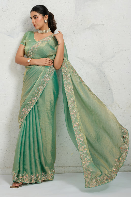 Green Embroidered Chiffon Saree-SAR12507_1_SareeButa.com