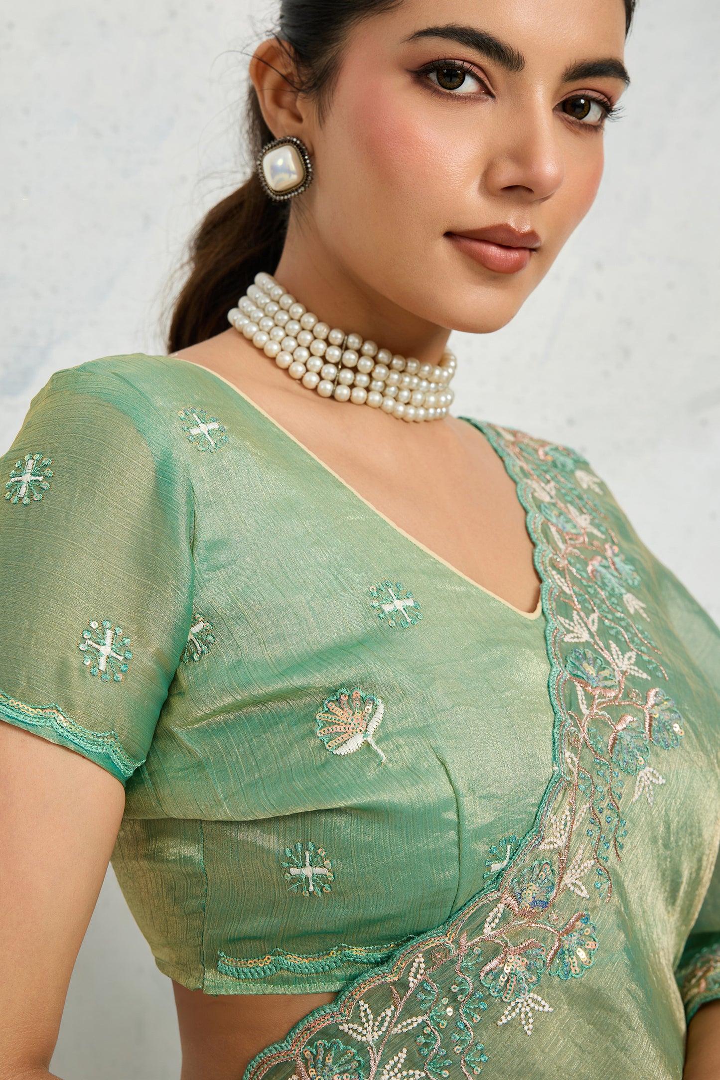 Green Embroidered Chiffon Saree-SAR12507_2_SareeButa.com