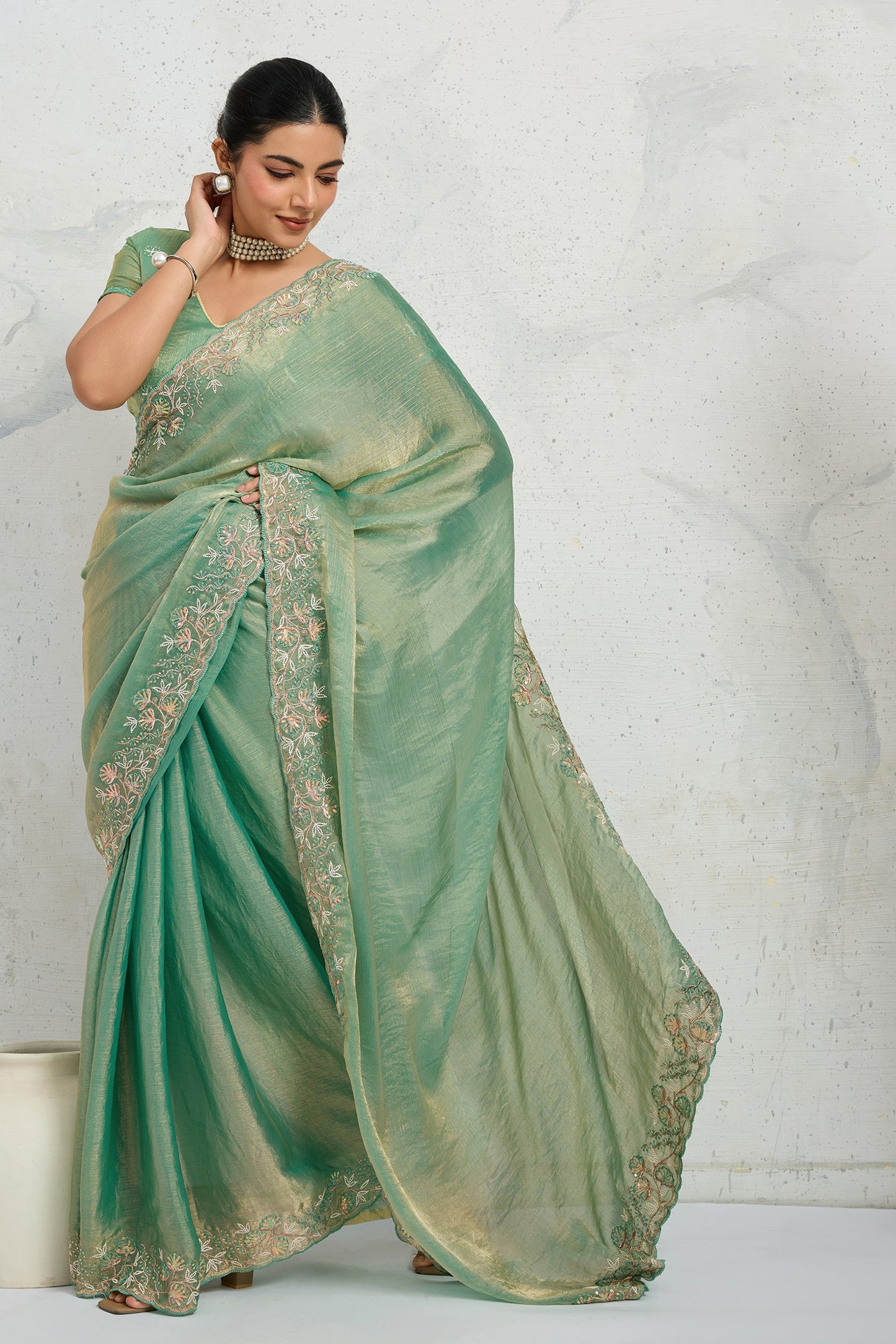 Green Embroidered Chiffon Saree-SAR12507_3_SareeButa.com