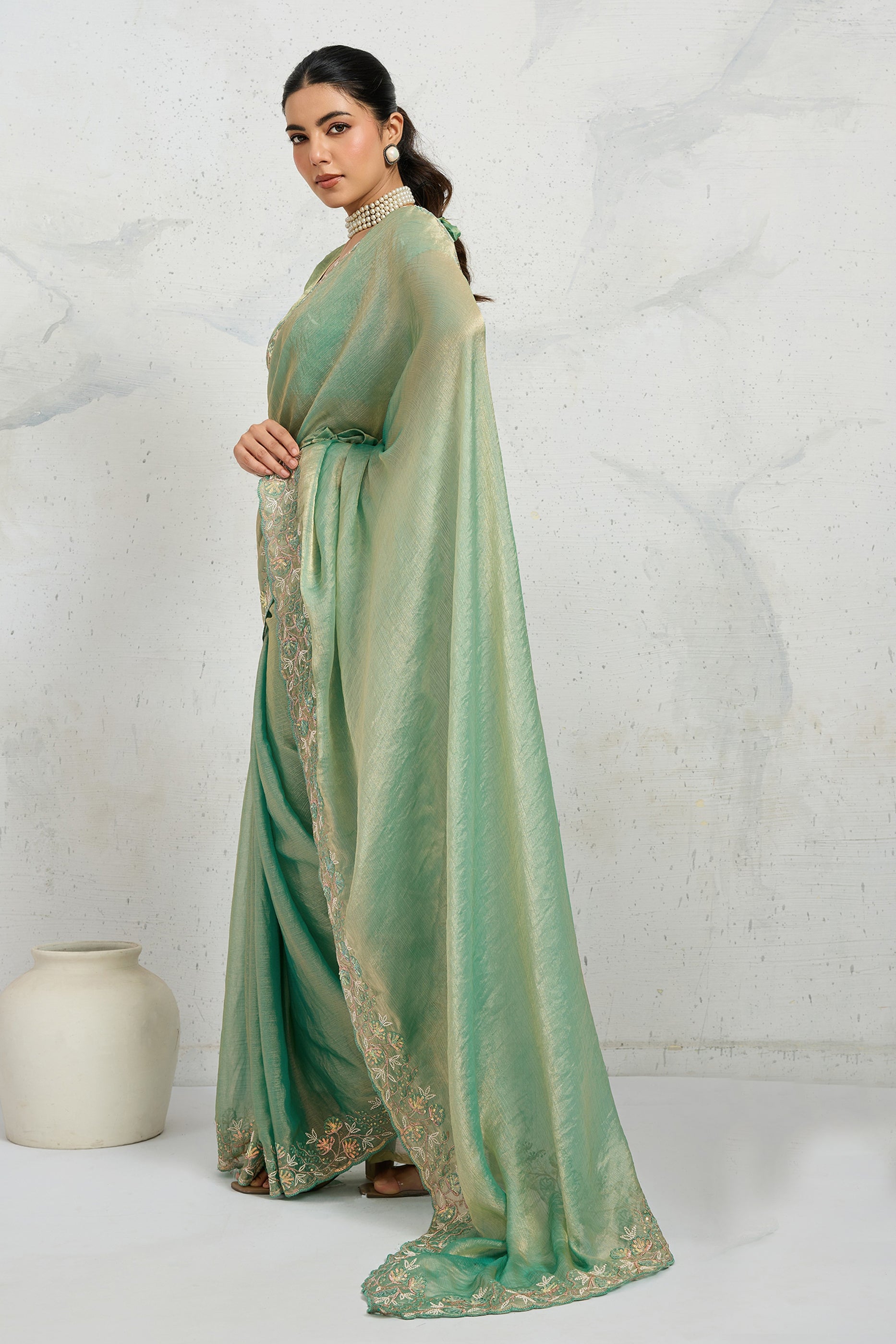 Green Embroidered Chiffon Saree-SAR12507_4_SareeButa.com