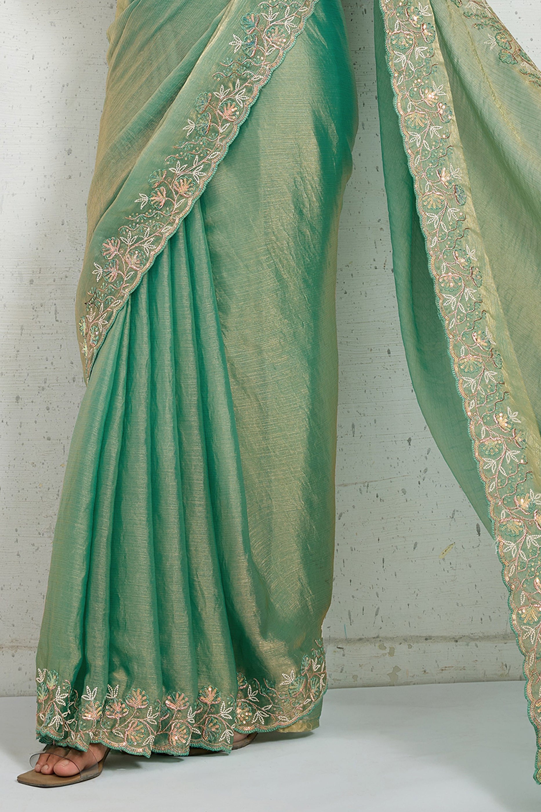 Green Embroidered Chiffon Saree-SAR12507_5_SareeButa.com