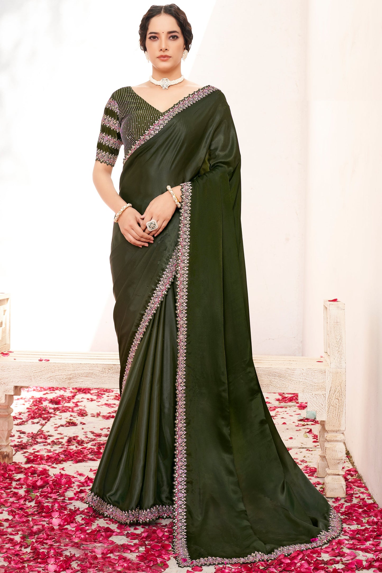 Green Embroidered Crepe Silk Saree-ZB134573_1_SareeButa.com