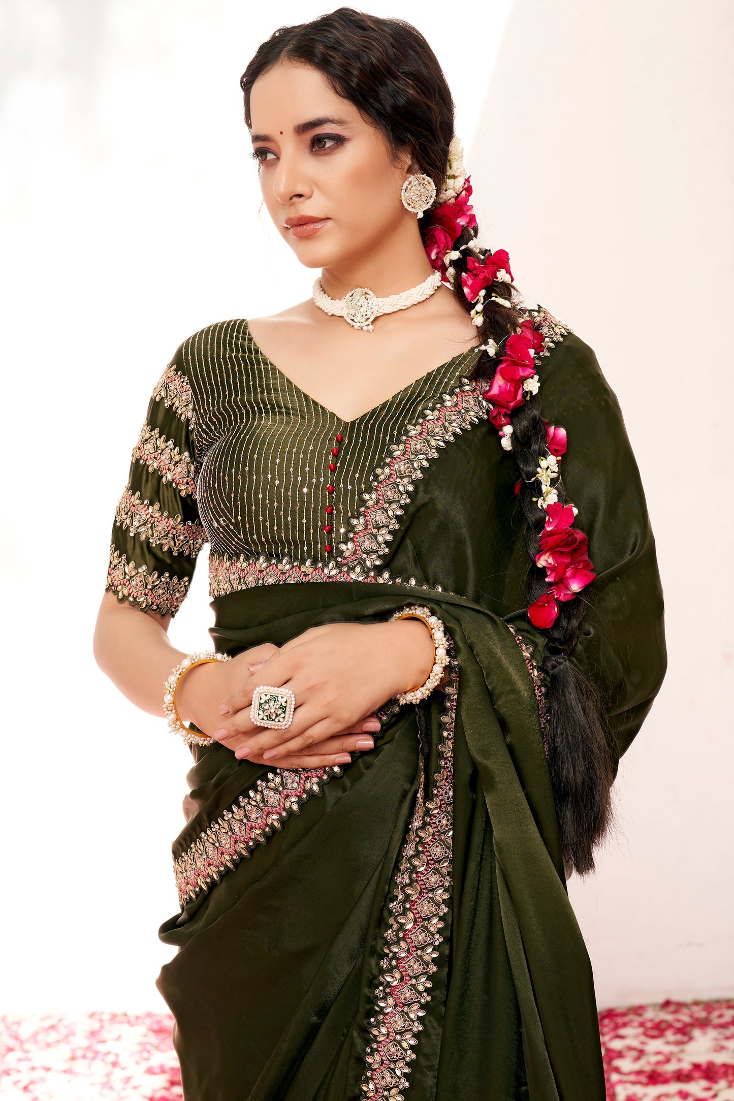 Green Embroidered Crepe Silk Saree-ZB134573_2_SareeButa.com