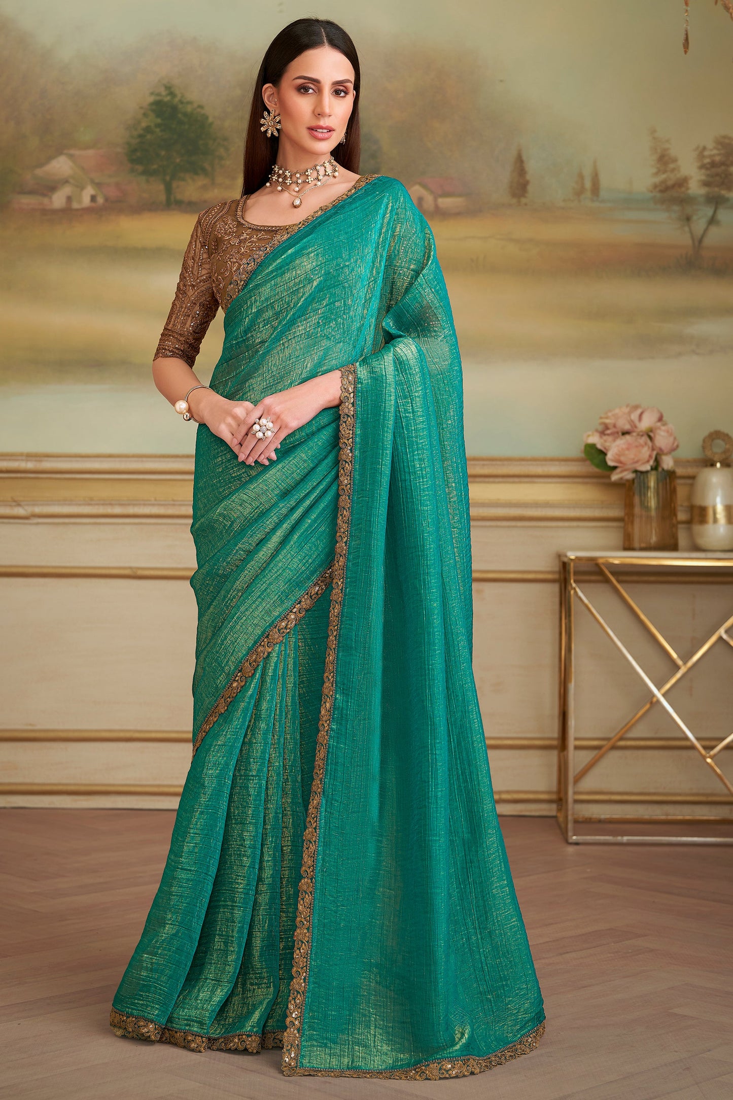 Green Embroidered Georgette Saree-SAR10848_1_SareeButa.com