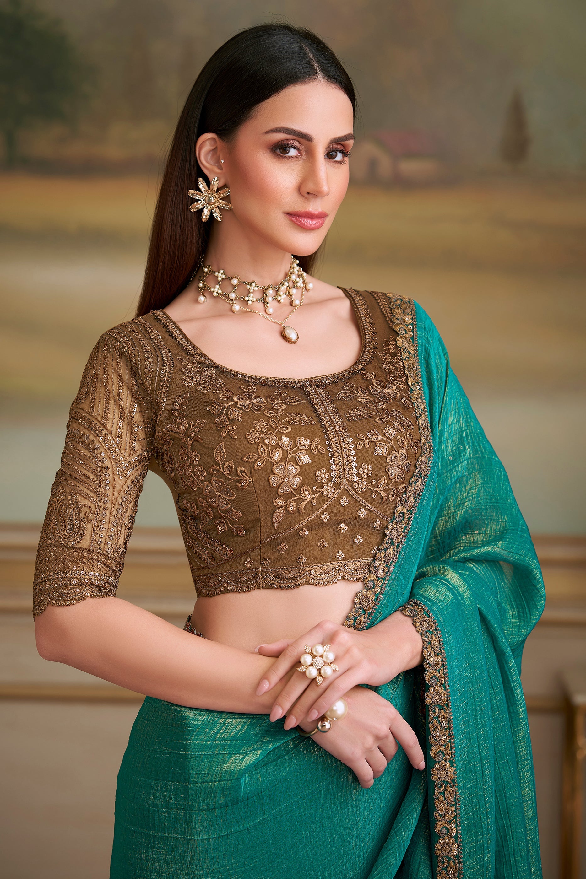 Green Embroidered Georgette Saree-SAR10848_2_SareeButa.com