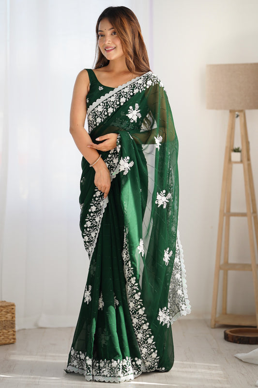 Green Embroidered Georgette Saree-ZB132916_1_SareeButa.Com