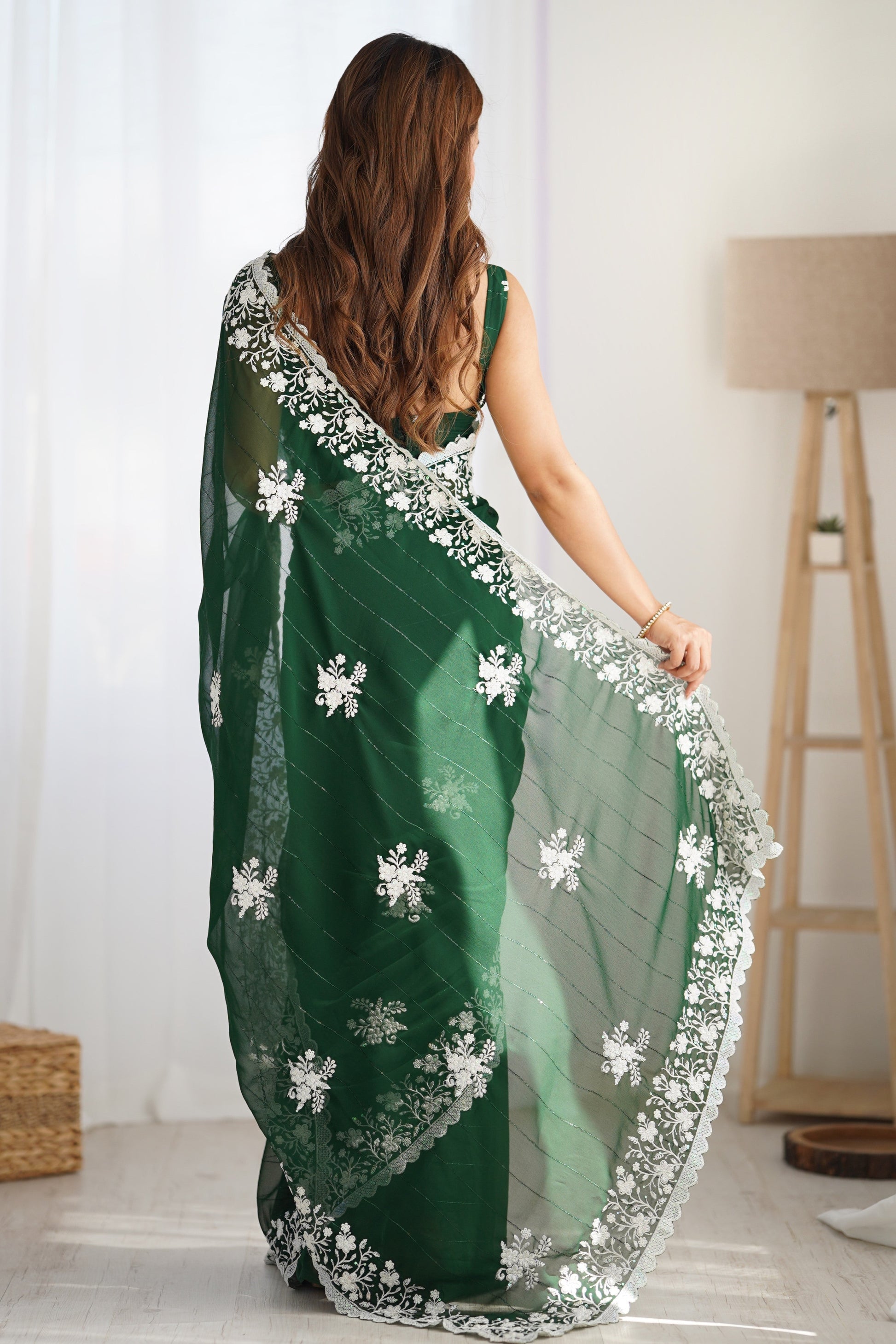 Green Embroidered Georgette Saree-ZB132916_2_SareeButa.Com