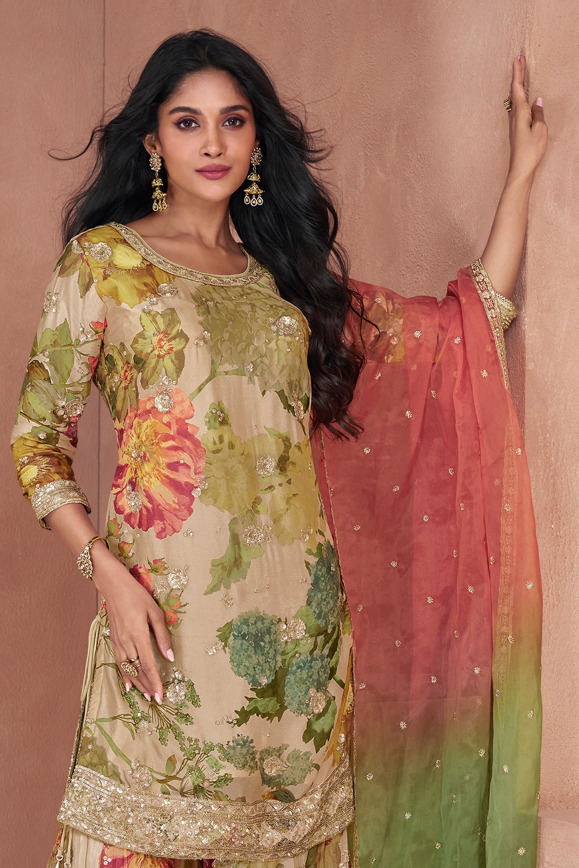Green Embroidered Georgette Sharara Suit-SAR12811_3_SareeButa.com