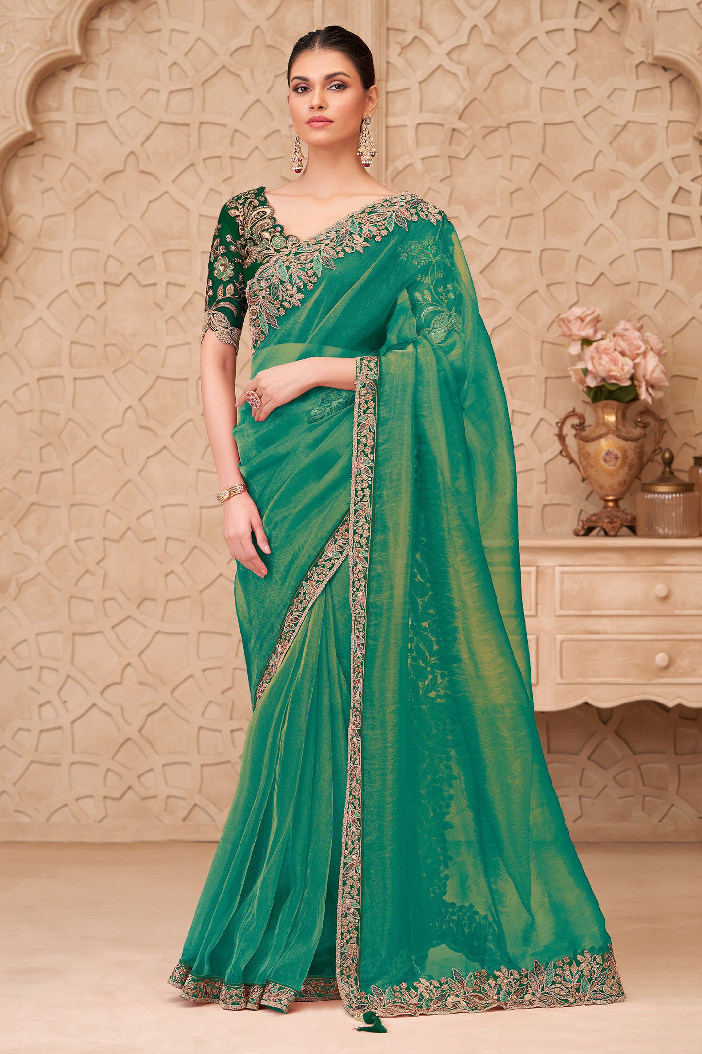 Green Embroidered Georgette Silk Saree-SAR12481_1_SareeButa.com