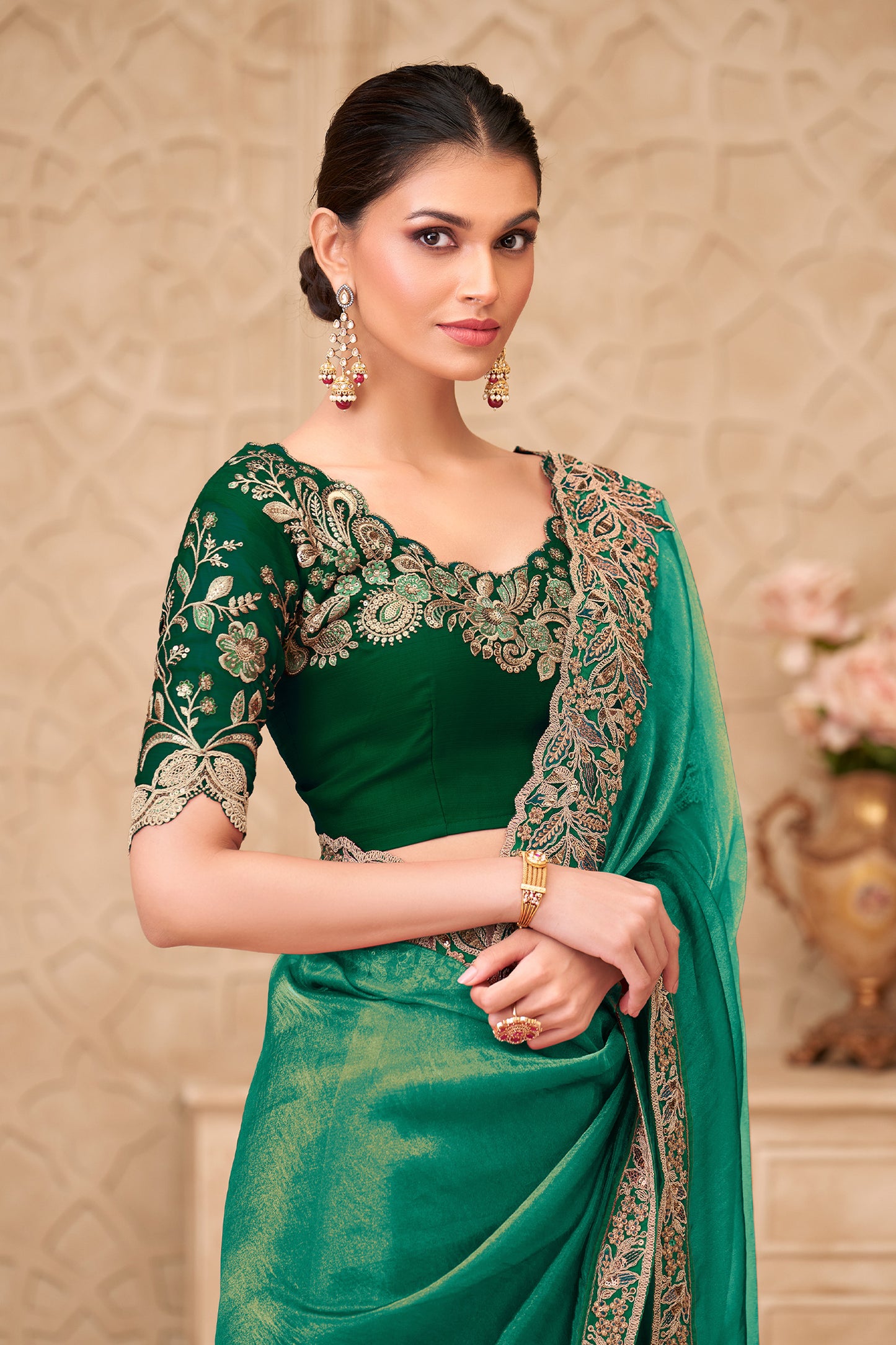 Green Embroidered Georgette Silk Saree-SAR12481_2_SareeButa.com