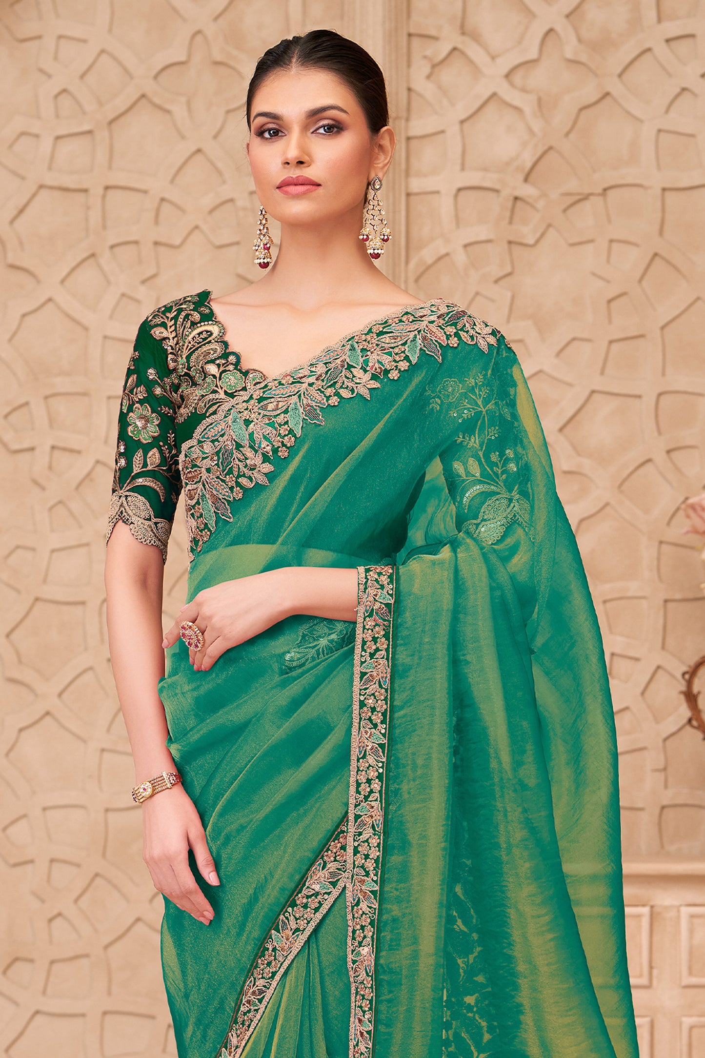 Green Embroidered Georgette Silk Saree-SAR12481_5_SareeButa.com