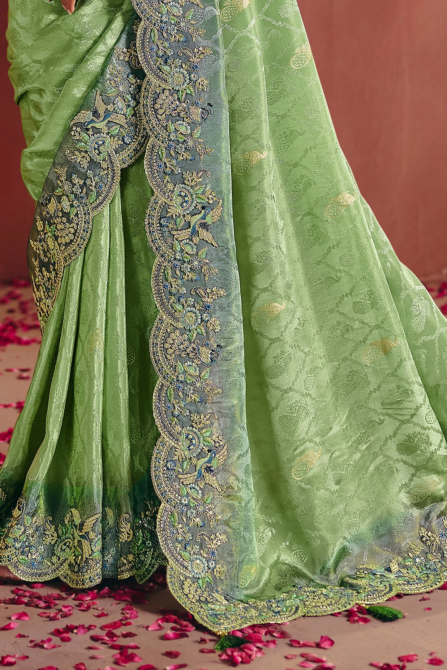 Green Embroidered Jacquard Dola Silk Saree-SAR12082_4_SareeButa.com