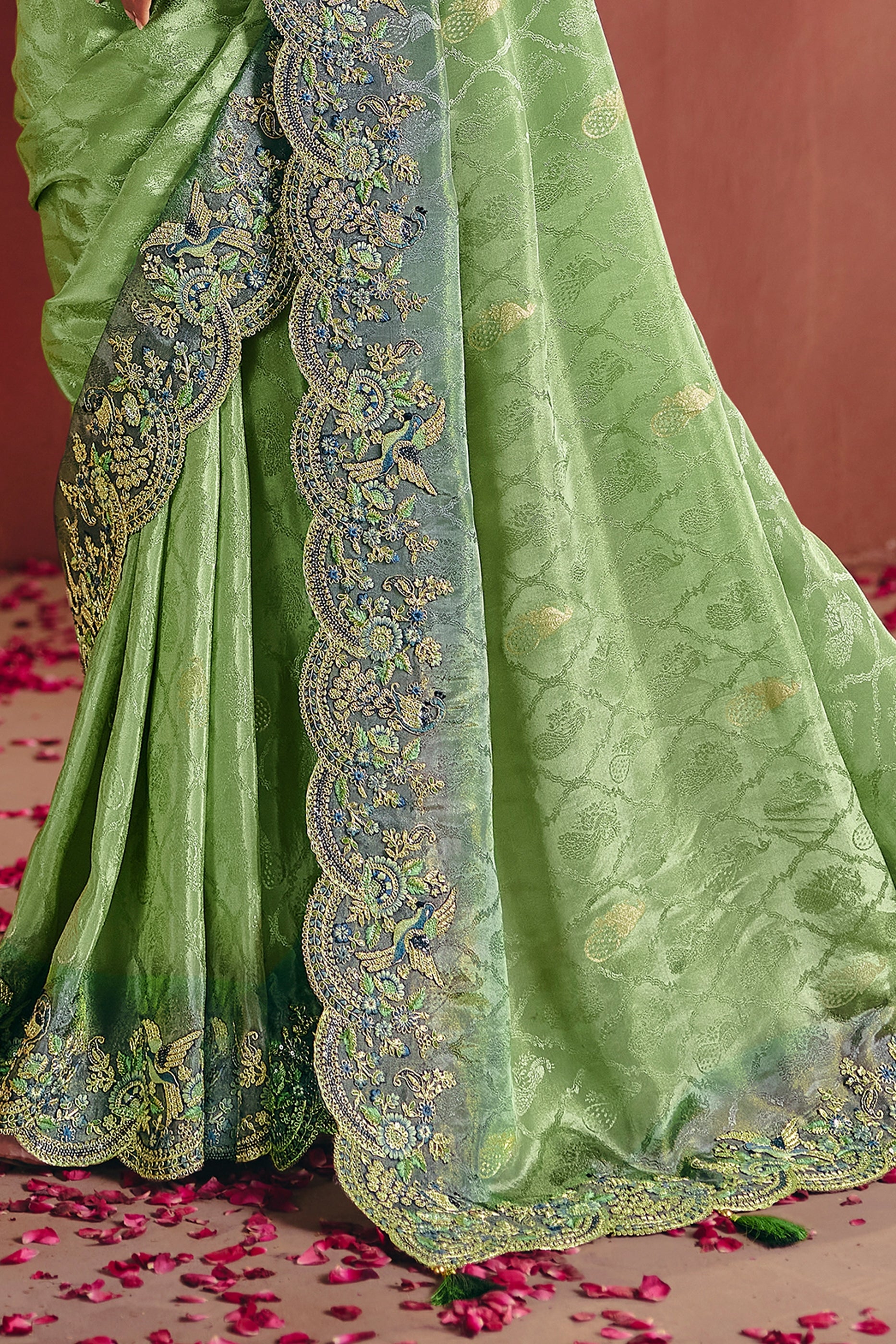 Green Embroidered Jacquard Dola Silk Saree-SAR12082_4_SareeButa.com
