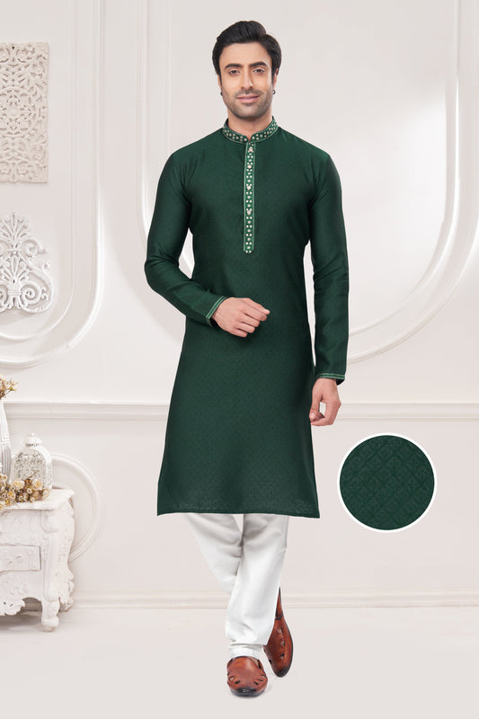 Green Embroidered Jacquard Kurta Pajama-MW6_1_SareeButa.com