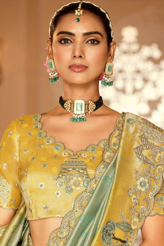 Green Embroidered Jacquard Viscose Silk Saree-SAR10361_2_SareeButa.com