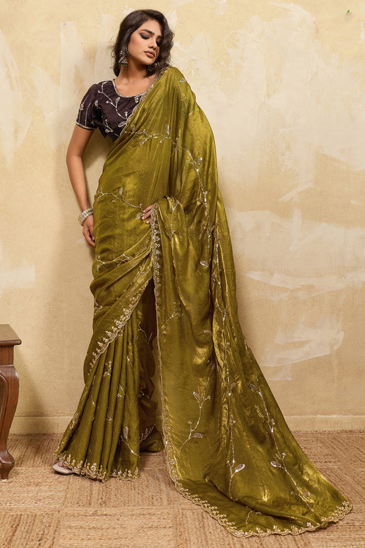 Green Embroidered Metallic Satin Saree-SAR12535_1_SareeButa.com