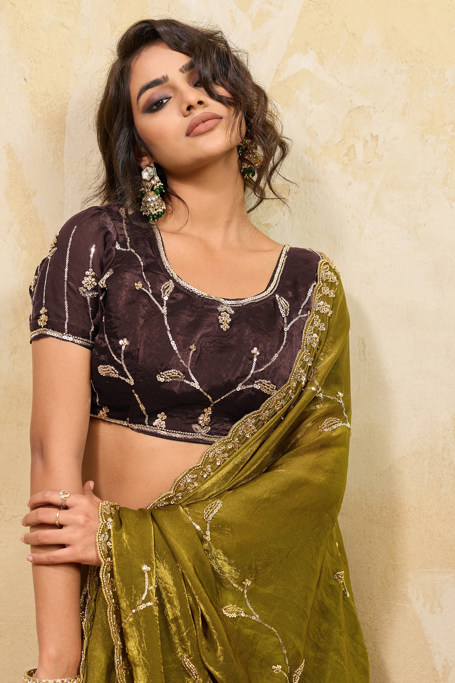 Green Embroidered Metallic Satin Saree-SAR12535_3_SareeButa.com