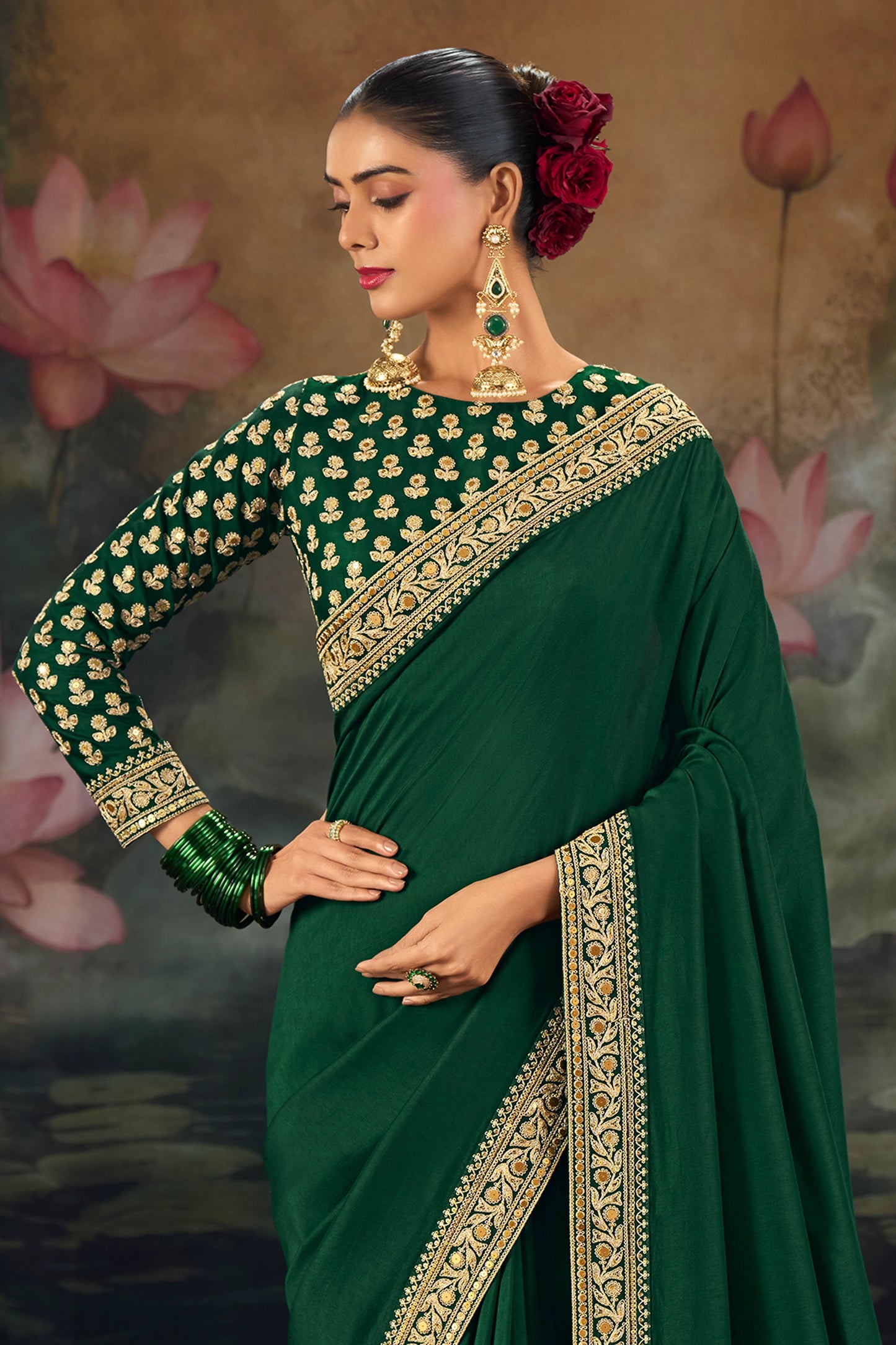 Green Embroidered Munga Silk Saree-SAR12276_2_SareeButa.com