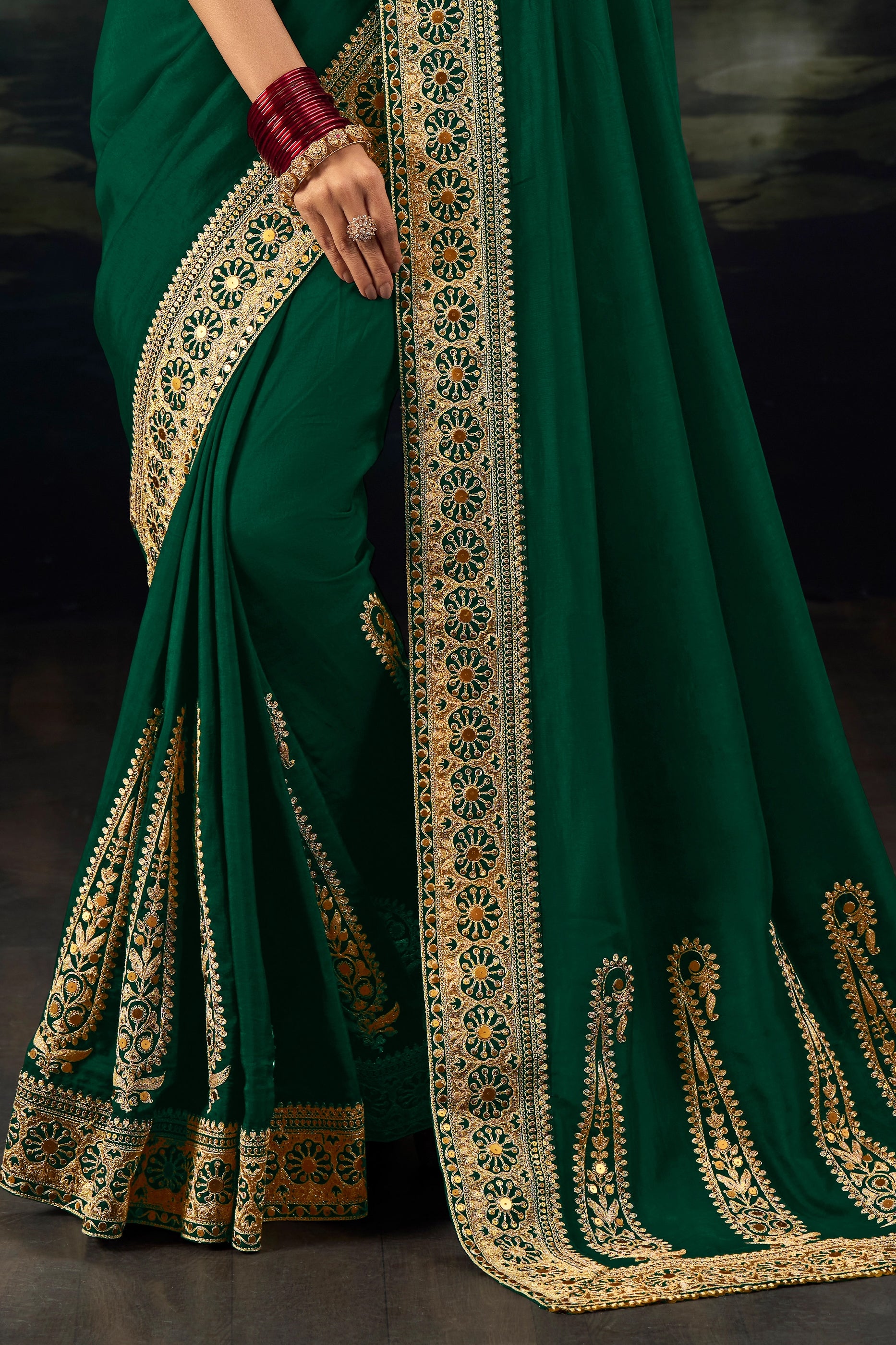 Green Embroidered Munga Silk Saree-SAR12284_3_SareeButa.com