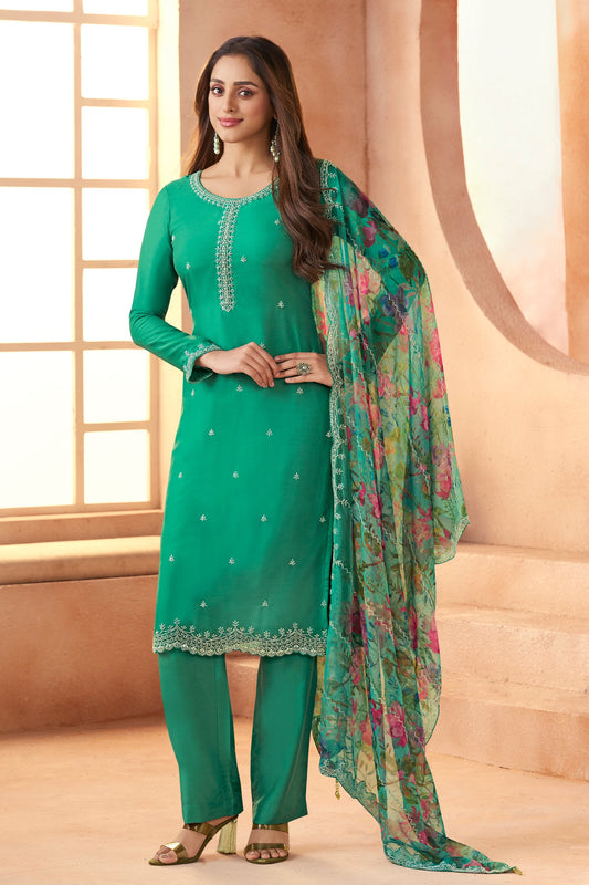 Green Embroidered Organza Chiffon Suit-SAR11503_1_SareeButa.com