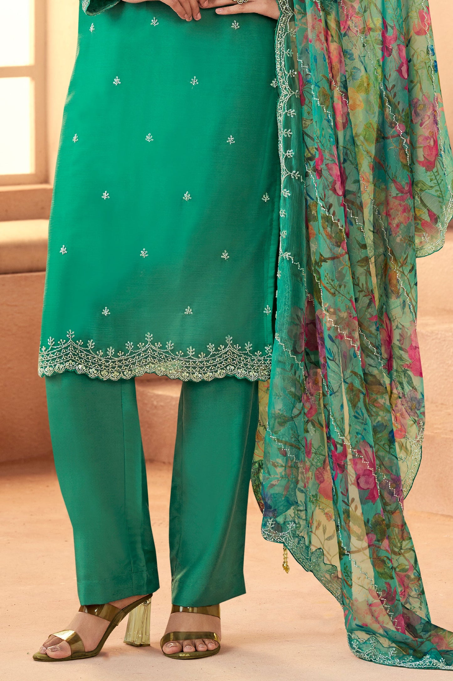 Green Embroidered Organza Chiffon Suit-SAR11503_4_SareeButa.com