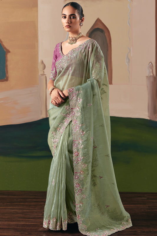 Green Embroidered Organza Saree-SAR10557_1_SareeButa.com