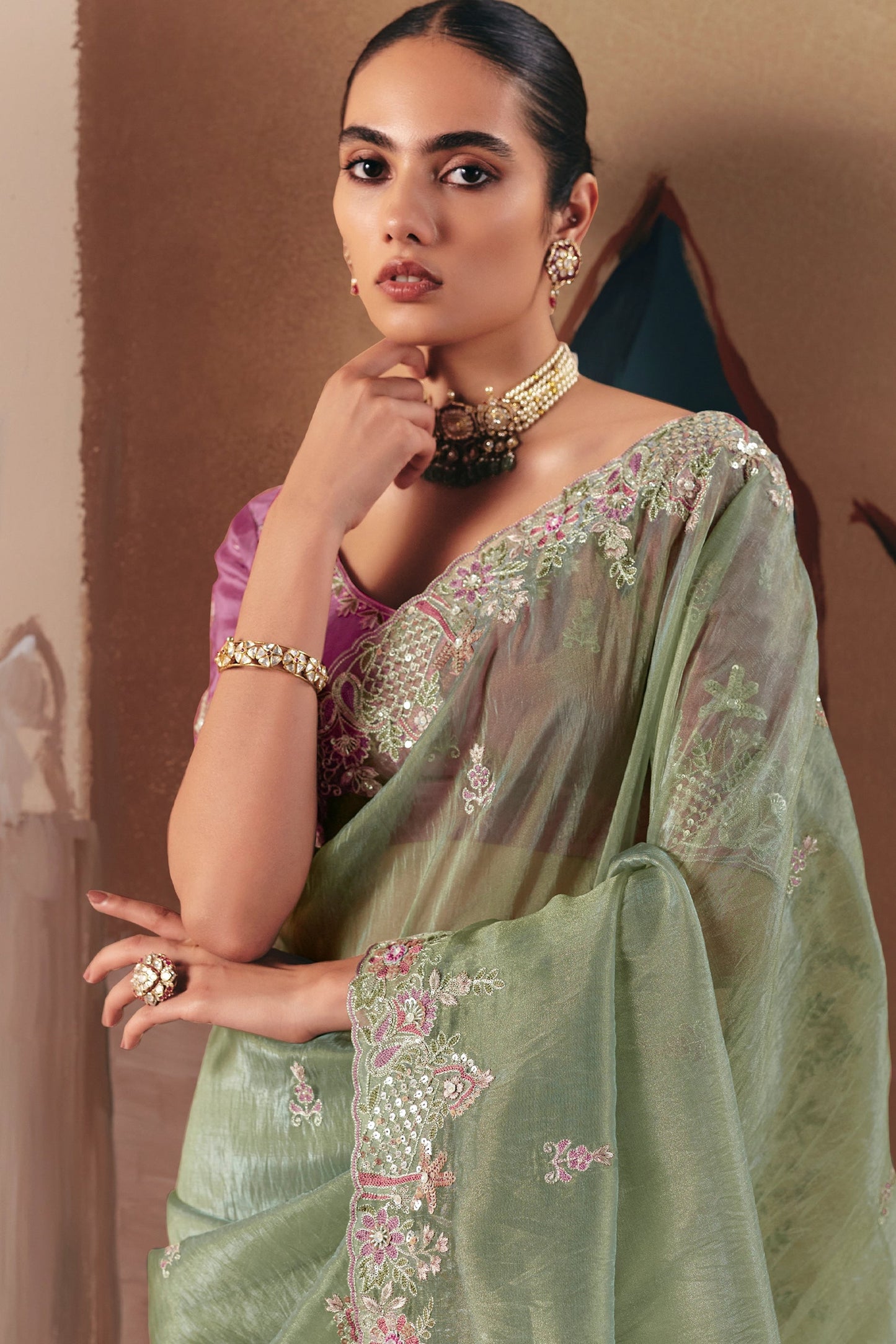 Green Embroidered Organza Saree-SAR10557_2_SareeButa.com