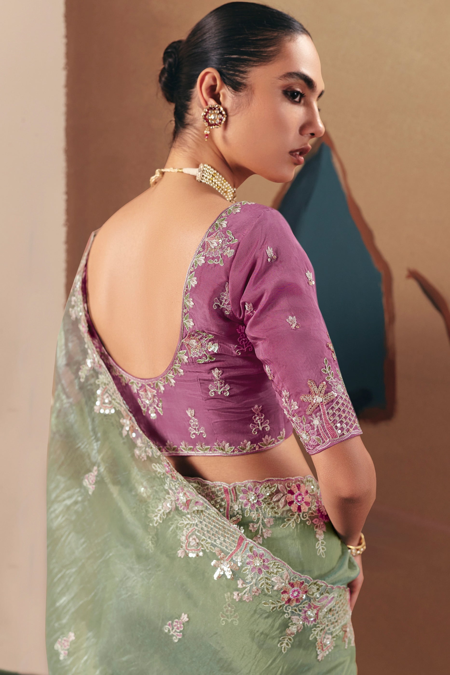 Green Embroidered Organza Saree-SAR10557_3_SareeButa.com