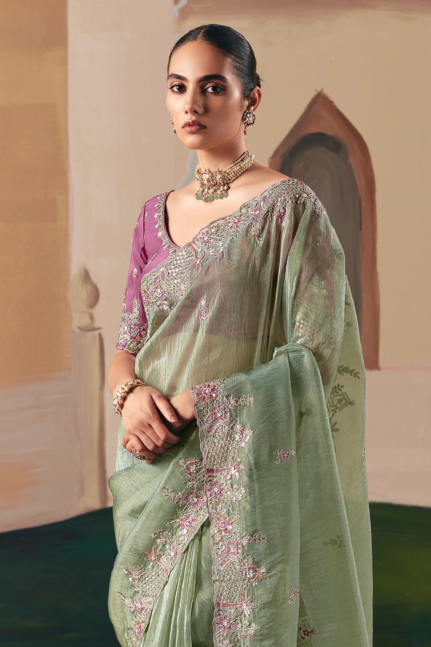Green Embroidered Organza Saree-SAR10557_5_SareeButa.com