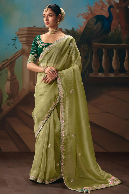 Green Embroidered Organza Saree-SAR12024_1_SareeButa.com