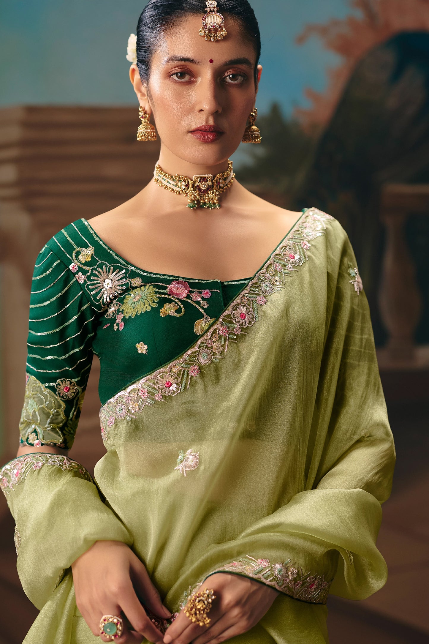 Green Embroidered Organza Saree-SAR12024_2_SareeButa.com