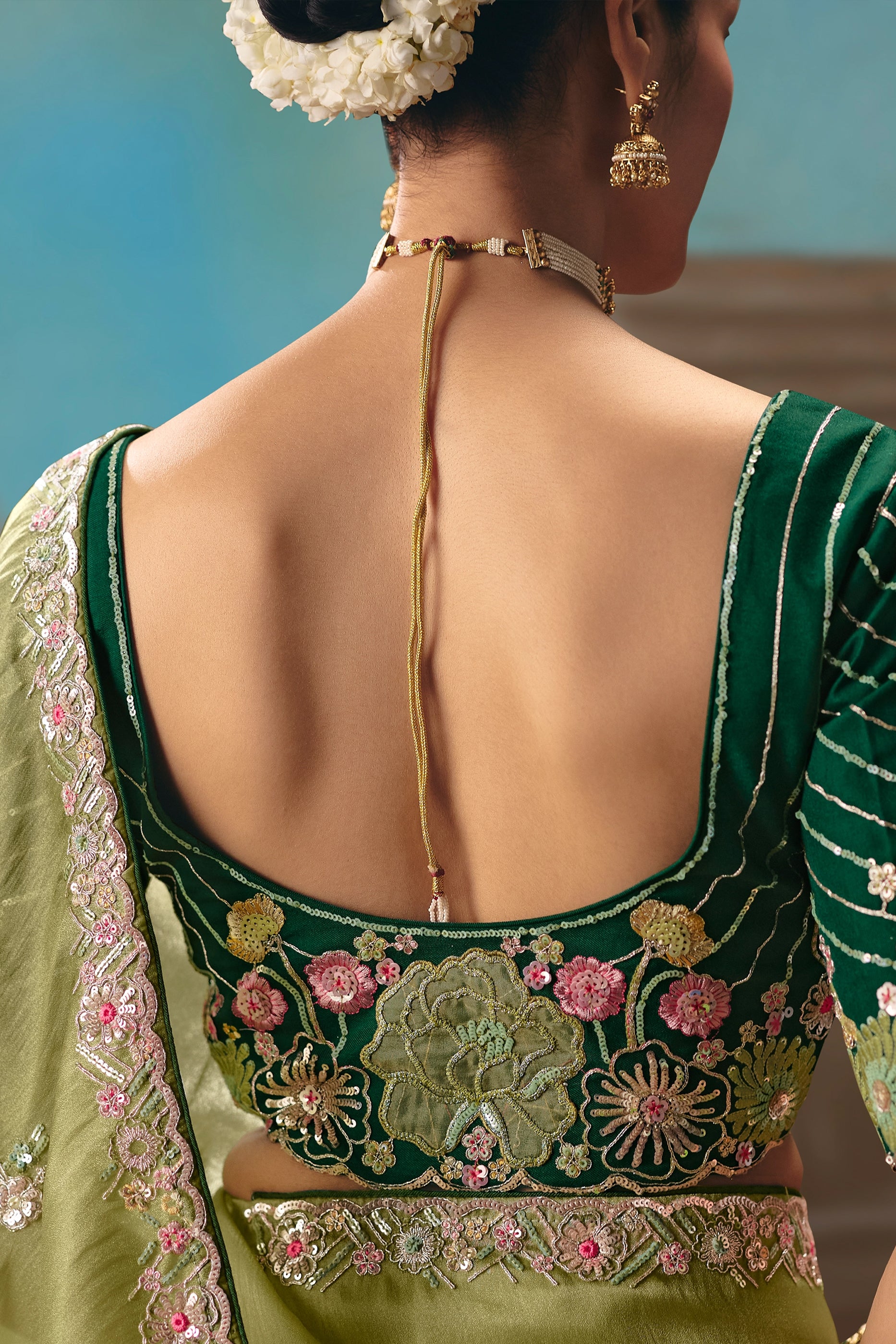 Green Embroidered Organza Saree-SAR12024_4_SareeButa.com
