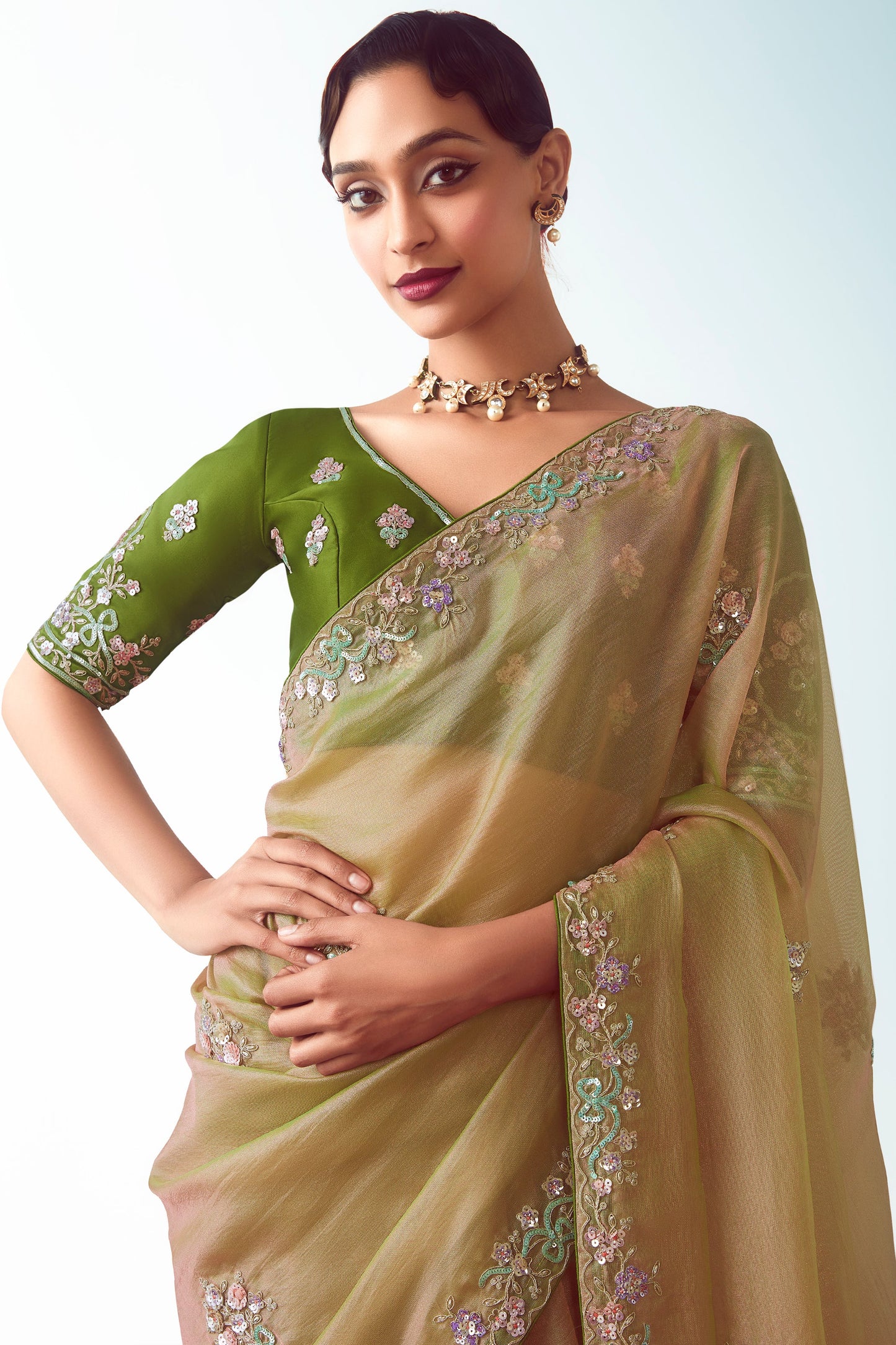 Green Embroidered Organza Saree-ZB134773_2_SareeButa.com
