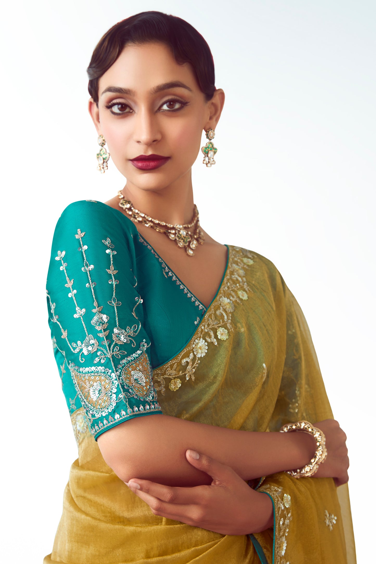 Green Embroidered Organza Saree-ZB134781_2_SareeButa.com