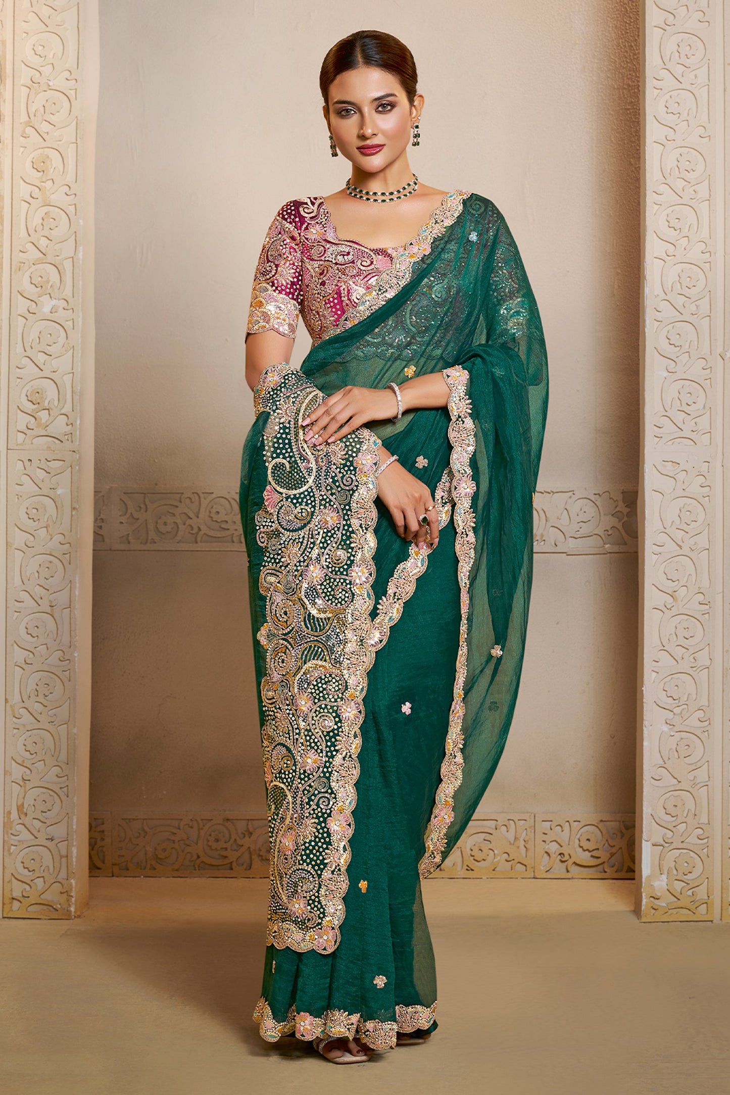 Green Embroidered Organza Satin Saree-SAR10868_1_SareeButa.com