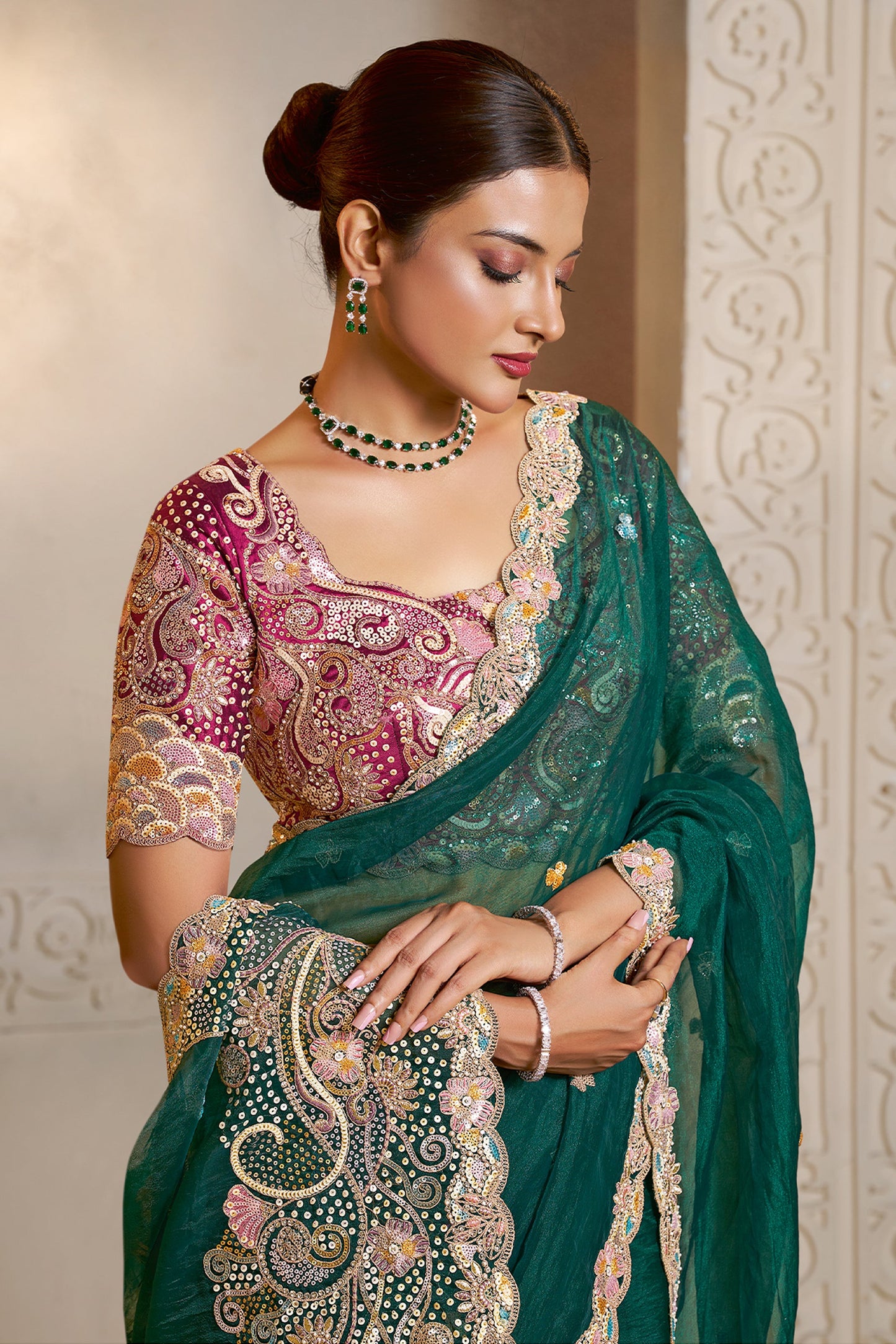 Green Embroidered Organza Satin Saree-SAR10868_2_SareeButa.com