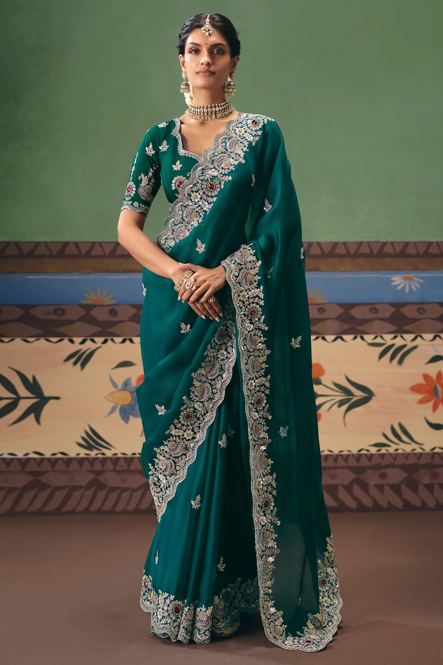 Green Embroidered Organza Silk Saree-SAR12254_1_SareeButa.com