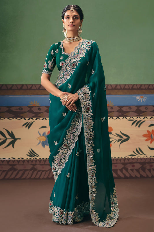 Green Embroidered Organza Silk Saree-SAR12254_1_SareeButa.com
