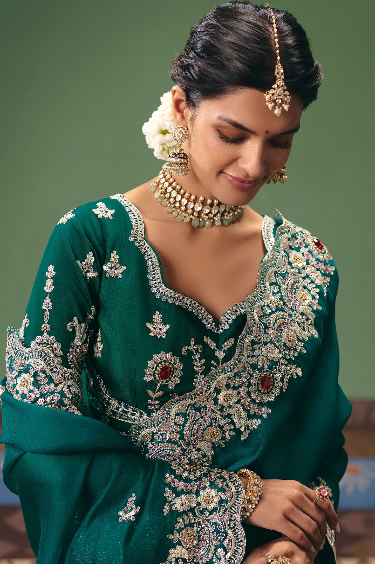 Green Embroidered Organza Silk Saree-SAR12254_2_SareeButa.com