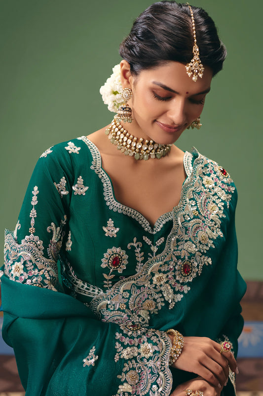 Green Embroidered Organza Silk Saree-SAR12254_2_SareeButa.com