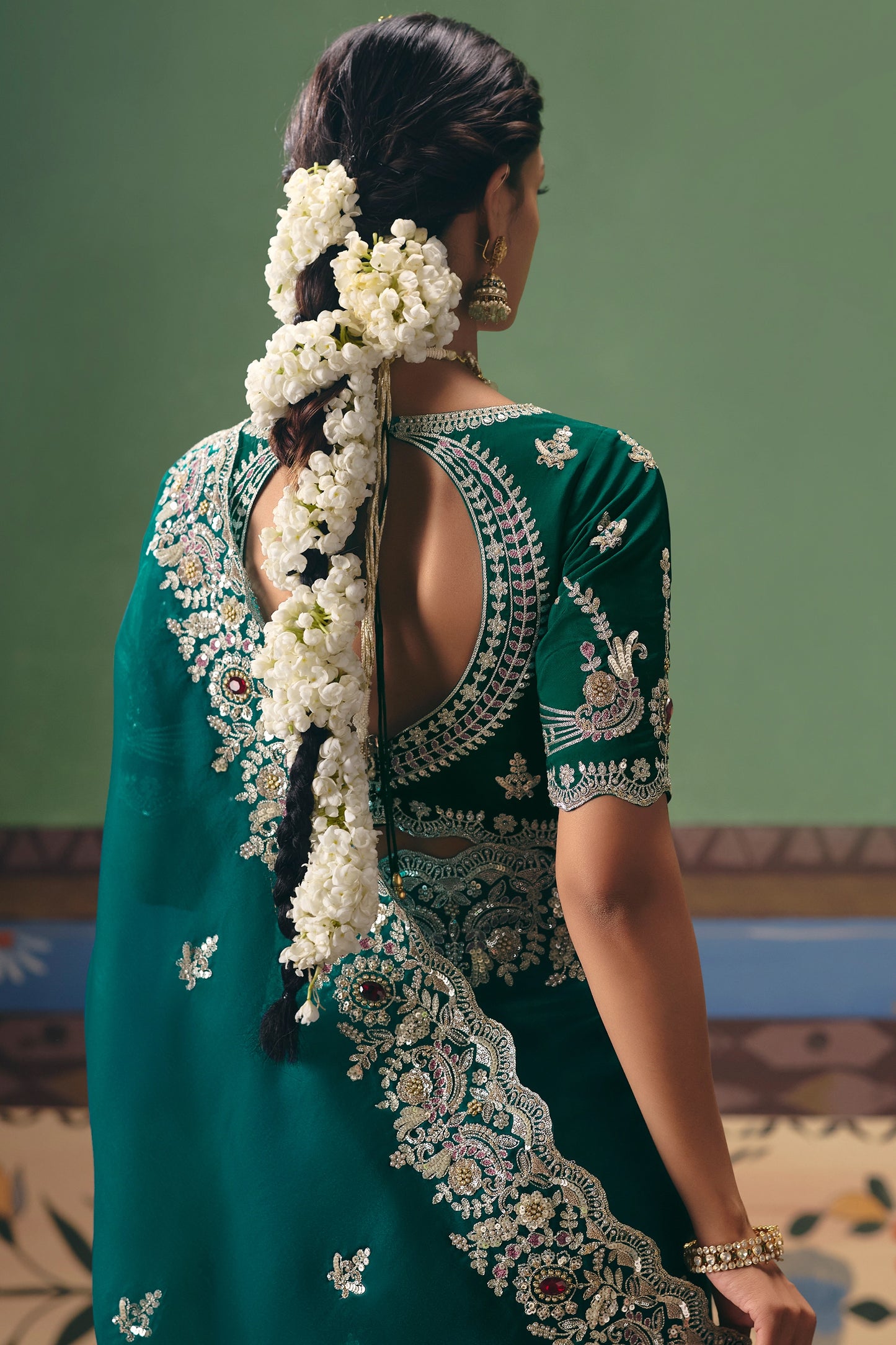 Green Embroidered Organza Silk Saree-SAR12254_3_SareeButa.com
