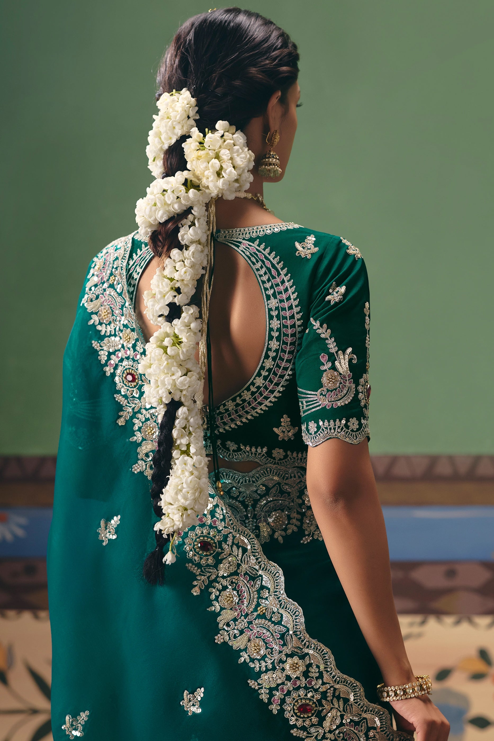 Green Embroidered Organza Silk Saree-SAR12254_3_SareeButa.com