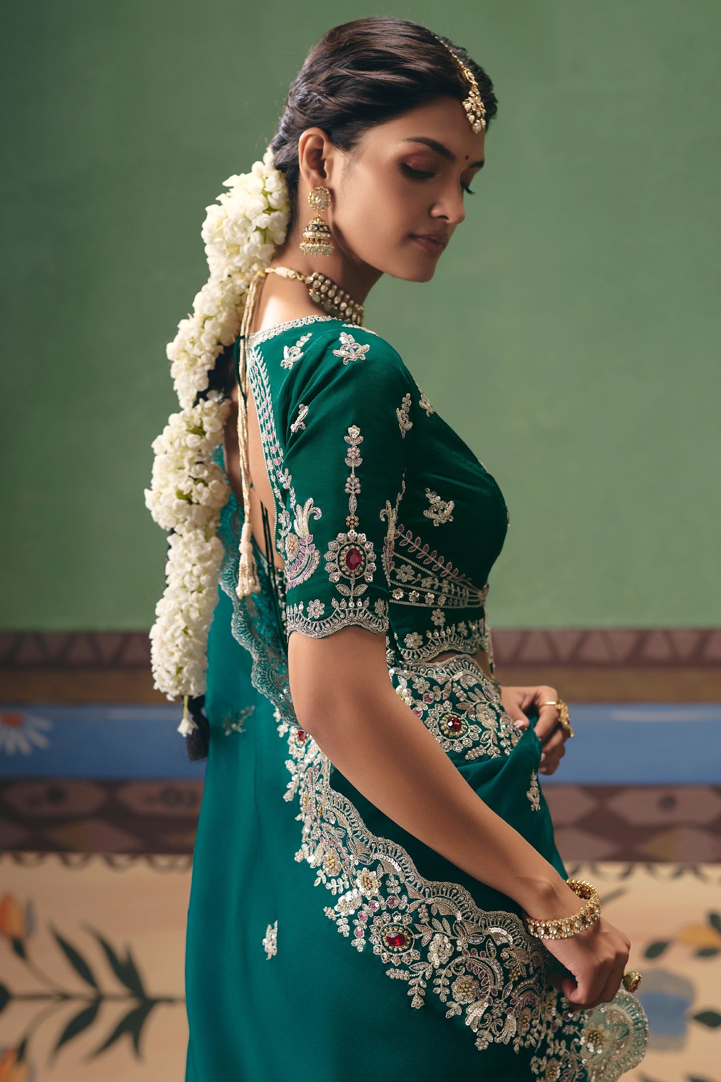 Green Embroidered Organza Silk Saree-SAR12254_4_SareeButa.com