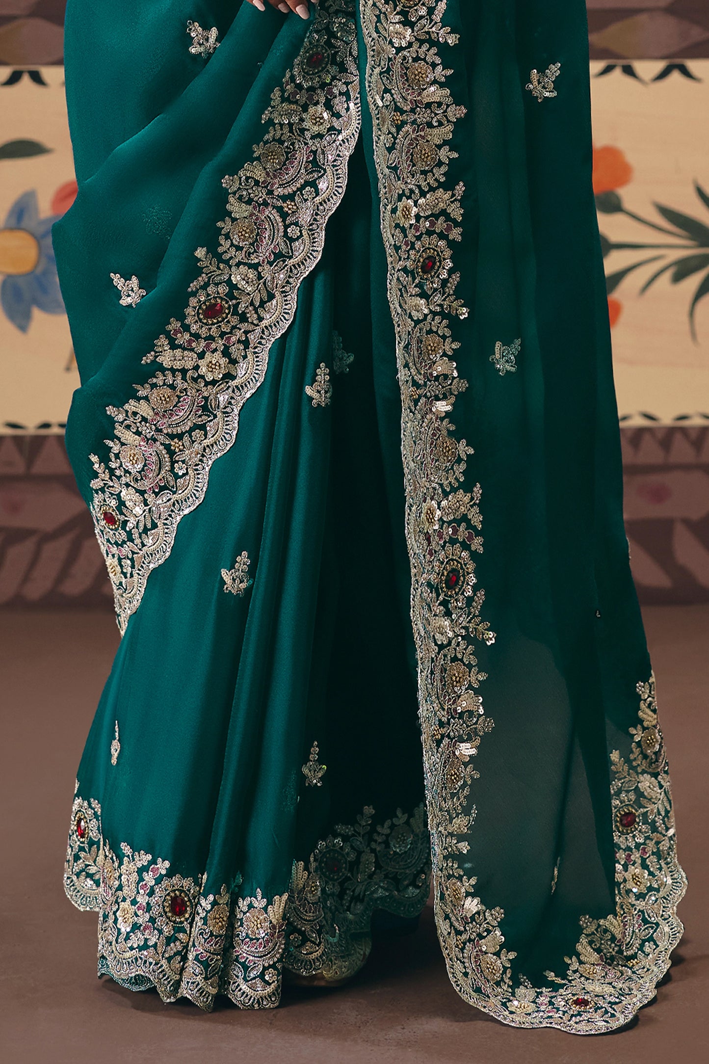 Green Embroidered Organza Silk Saree-SAR12254_5_SareeButa.com