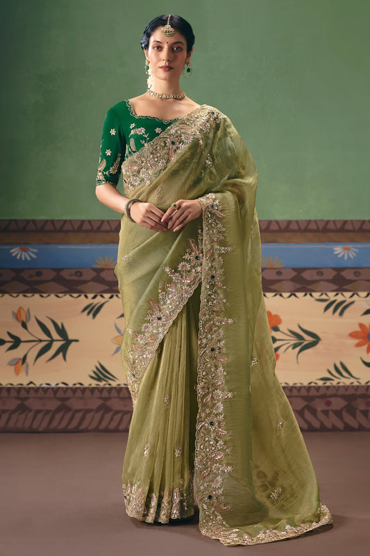 Green Embroidered Organza Silk Saree-SAR12256_1_SareeButa.com