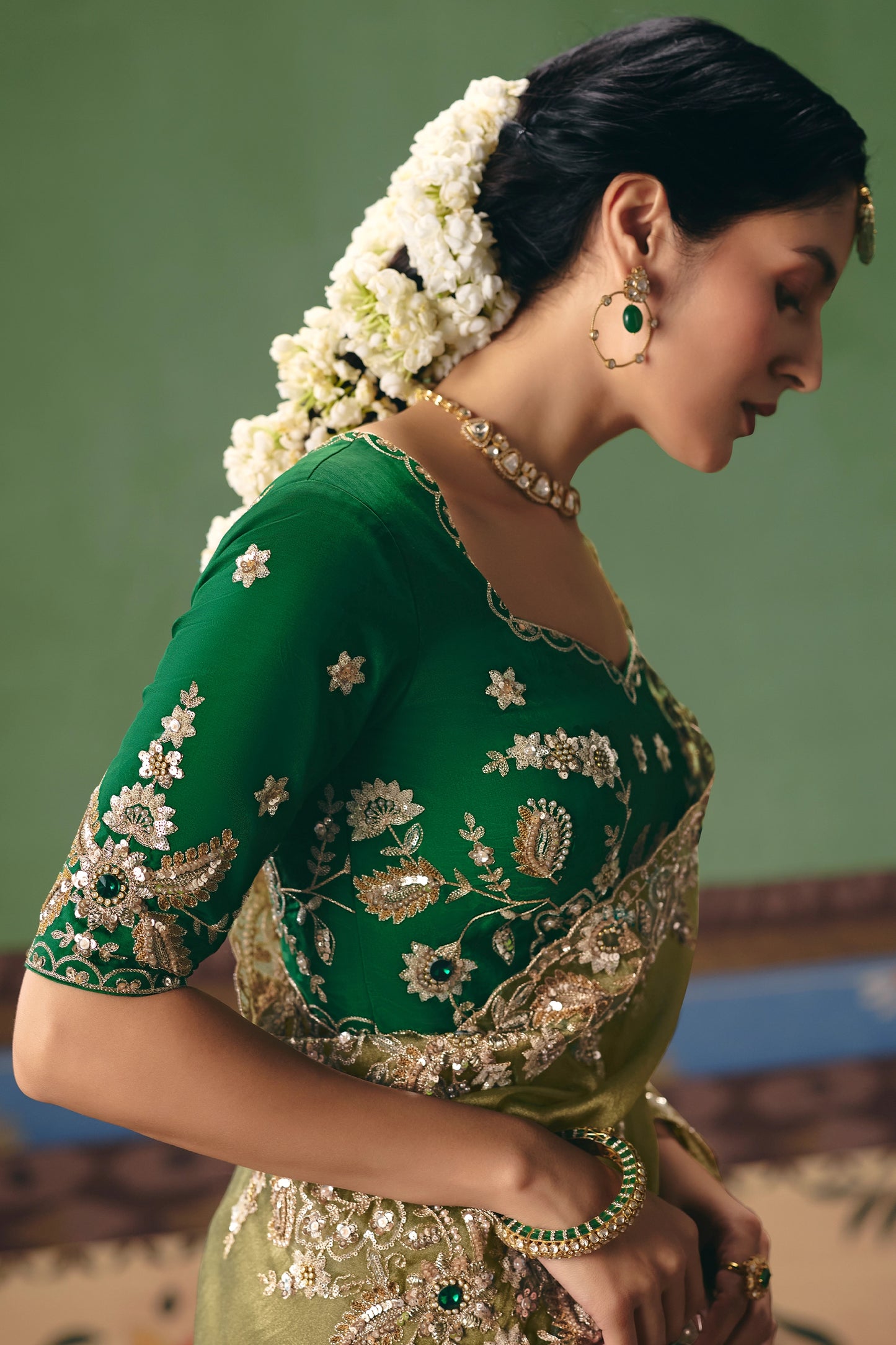 Green Embroidered Organza Silk Saree-SAR12256_2_SareeButa.com