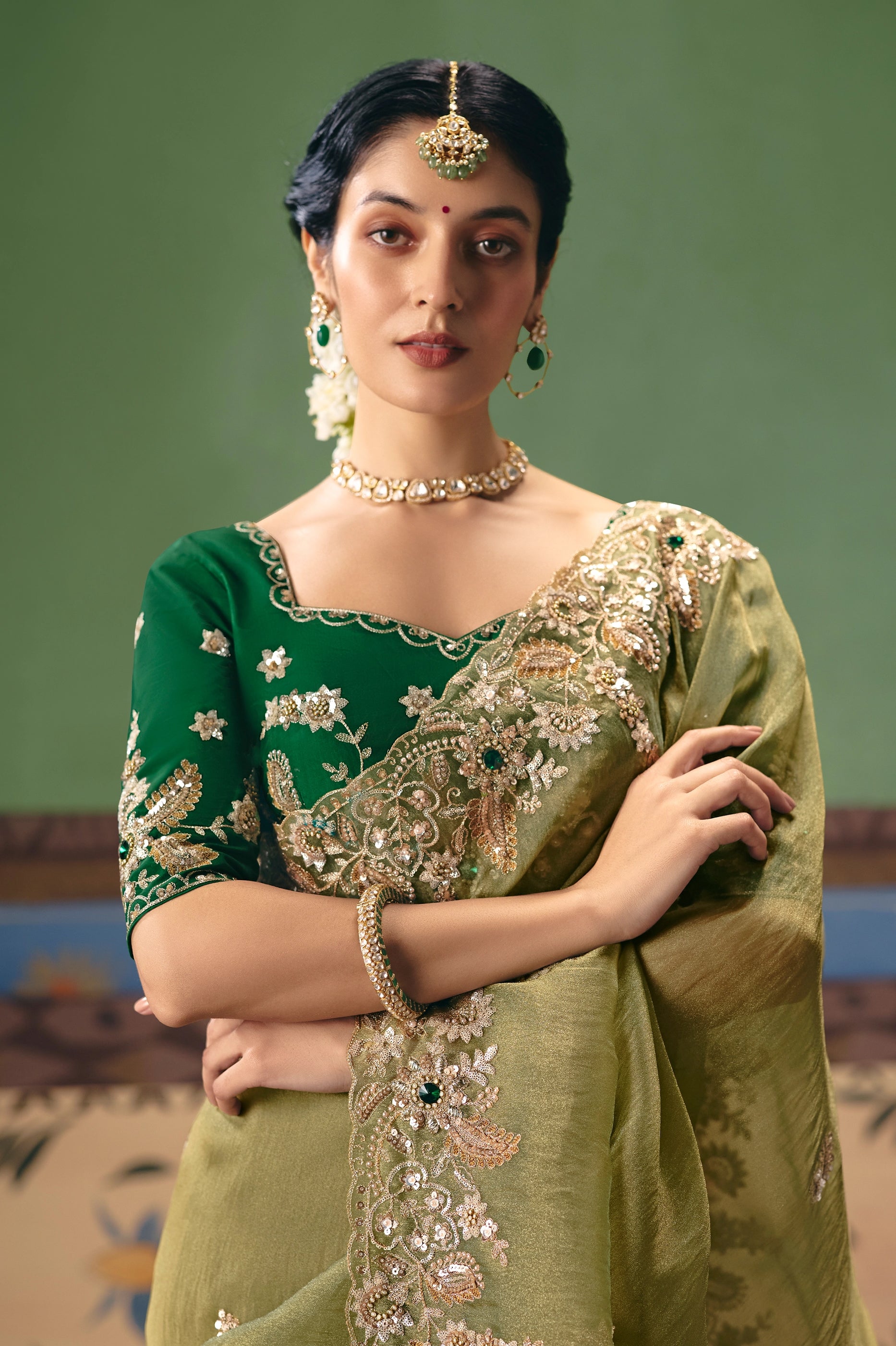 Green Embroidered Organza Silk Saree-SAR12256_3_SareeButa.com