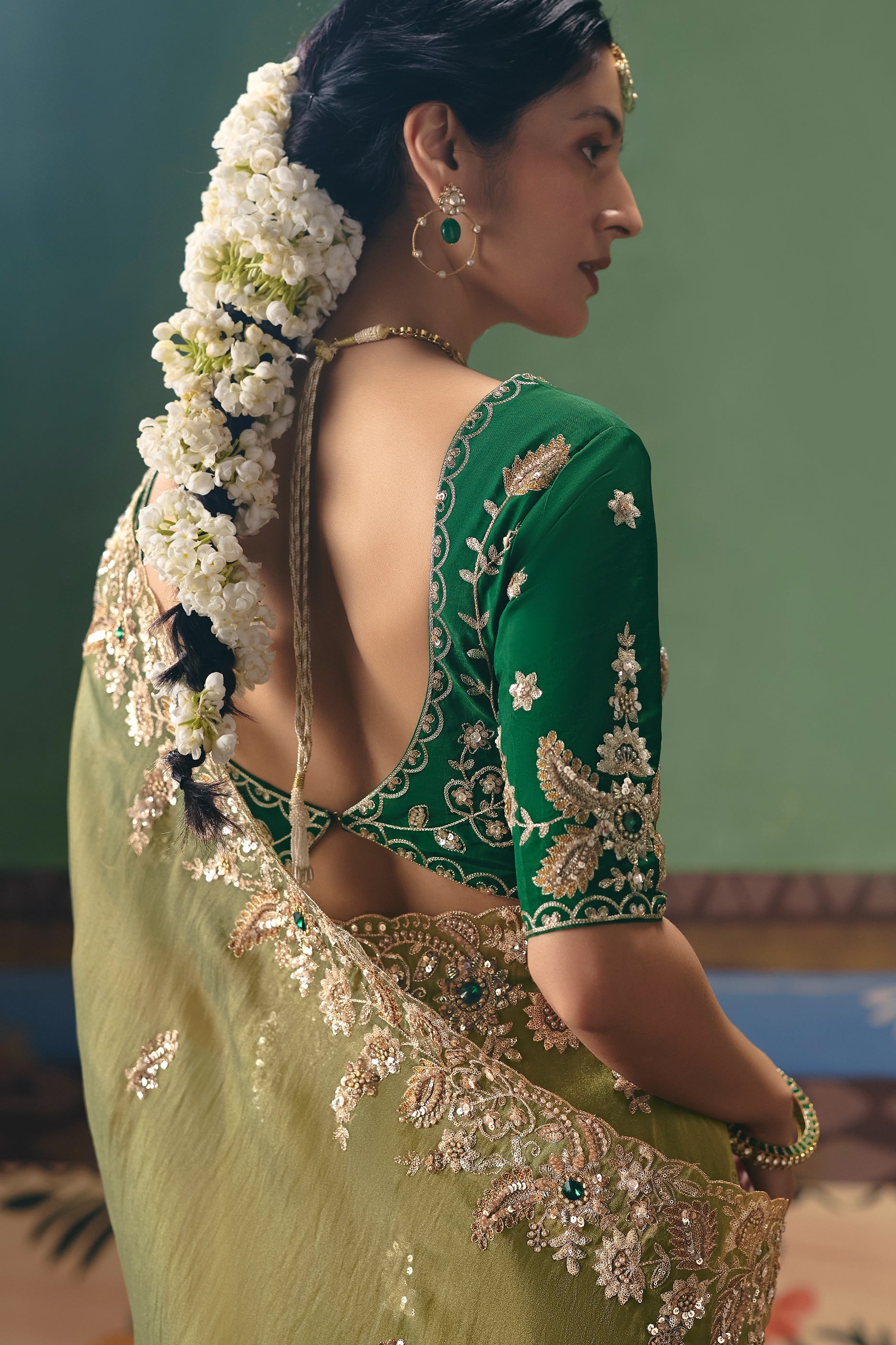 Green Embroidered Organza Silk Saree-SAR12256_4_SareeButa.com