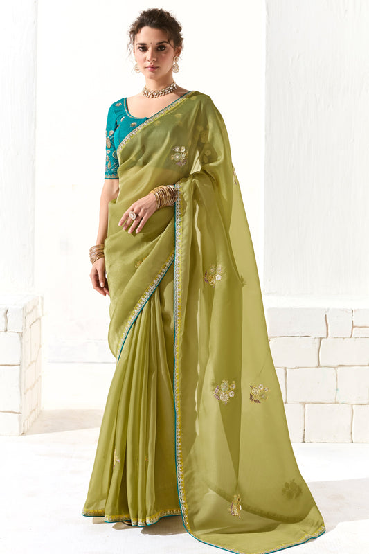 Green Embroidered Organza Tissue Saree-ZB134752_1_SareeButa.com