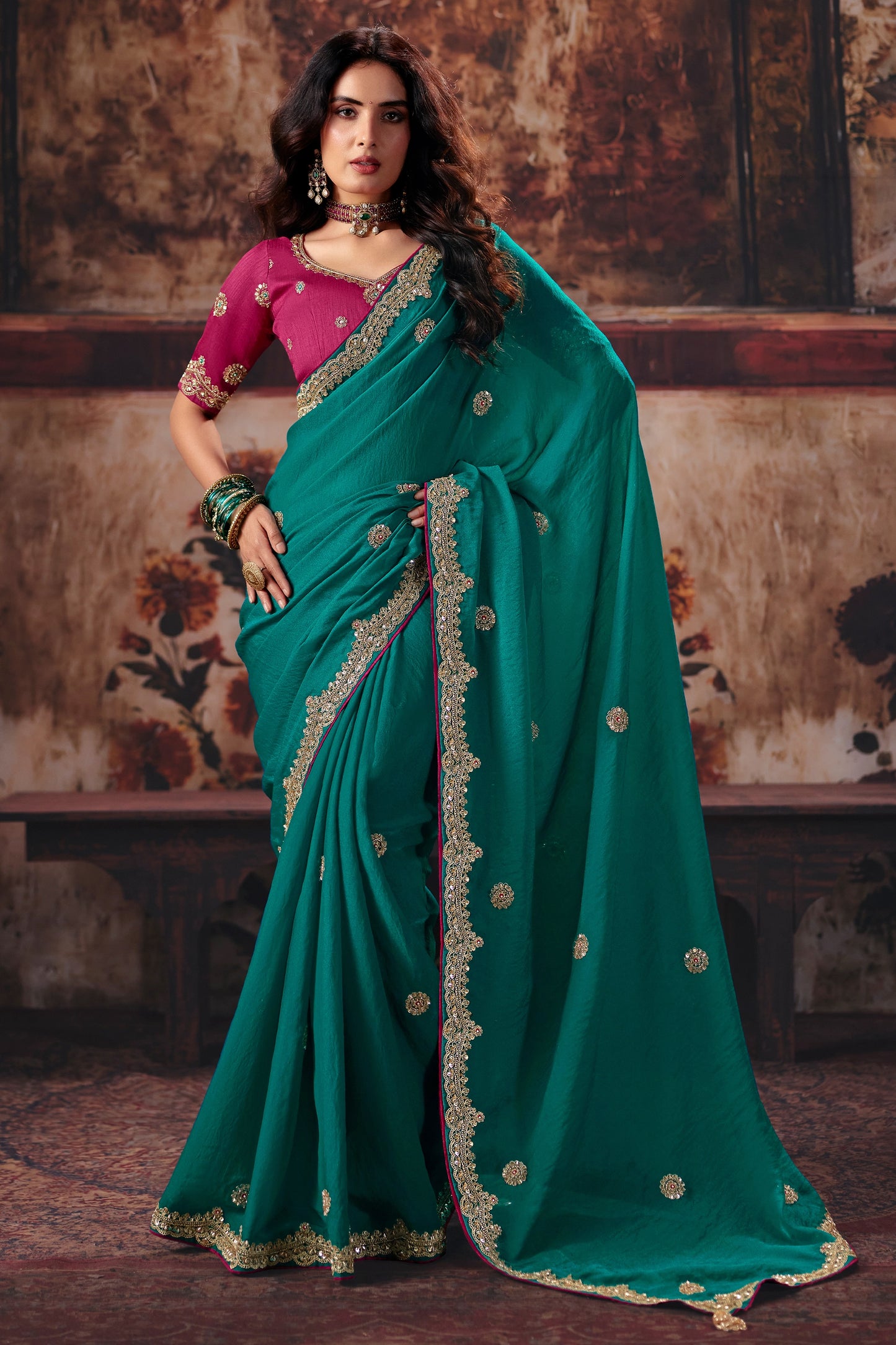 Green Embroidered Rayon Silk Saree-SAR13194_1_SareeButa.com